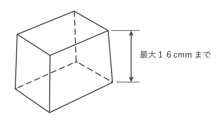 型の高さの上限を示す図。FORMARTでは最大16cm