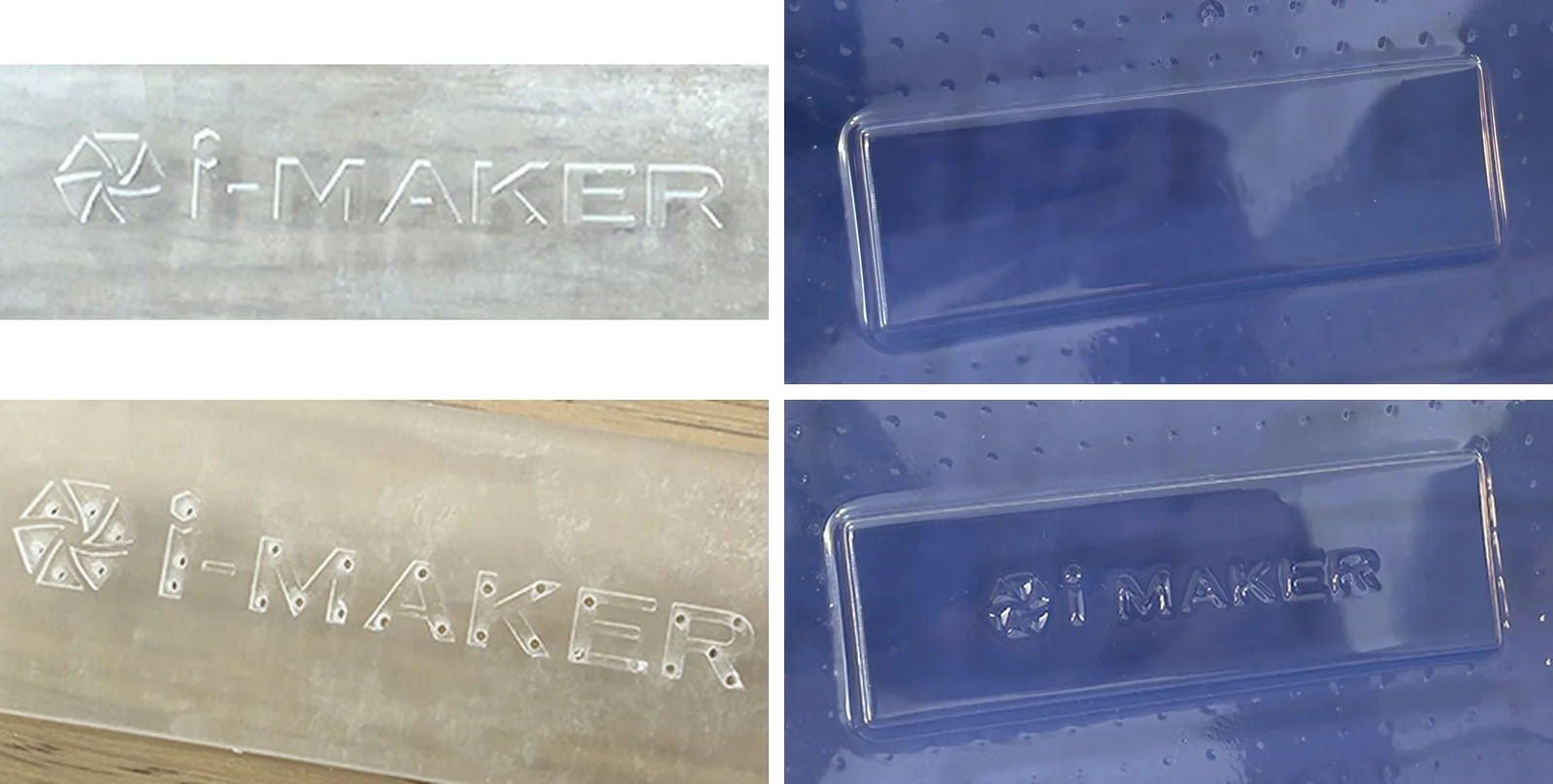 空気穴を開ける前と後の原型とシートの写真。穴を開けた後は文字がくっきり写っている
