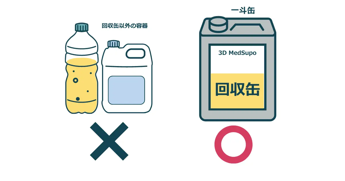 IPA回収における一斗缶とポリタンクの可否イメージ