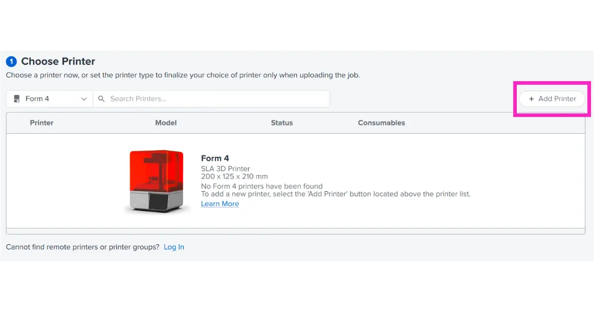 PreFormのプリンターリスト画面で、IPアドレス入力欄に数値を入力している様子
