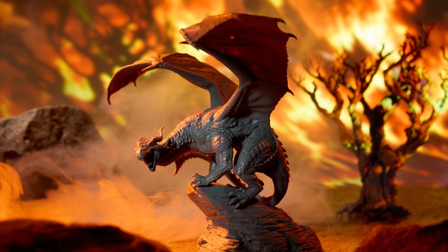 ドラゴンのフィギュアとジオラマ