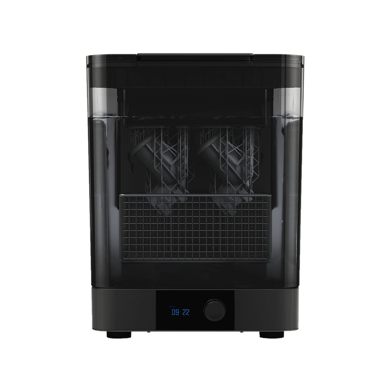 Form Wash(第 2 世代)の正面。透明な洗浄槽に造形品が入っている