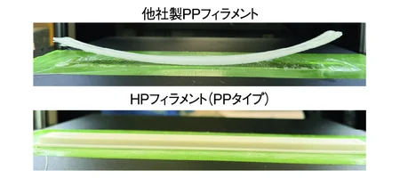 PPの造形で起きる反りの発生例を示した造形品の写真