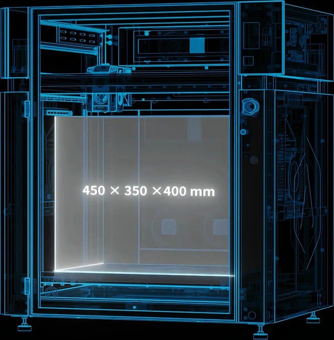 T450 の造形サイズ 450 × 350 × 400 mm を示した図