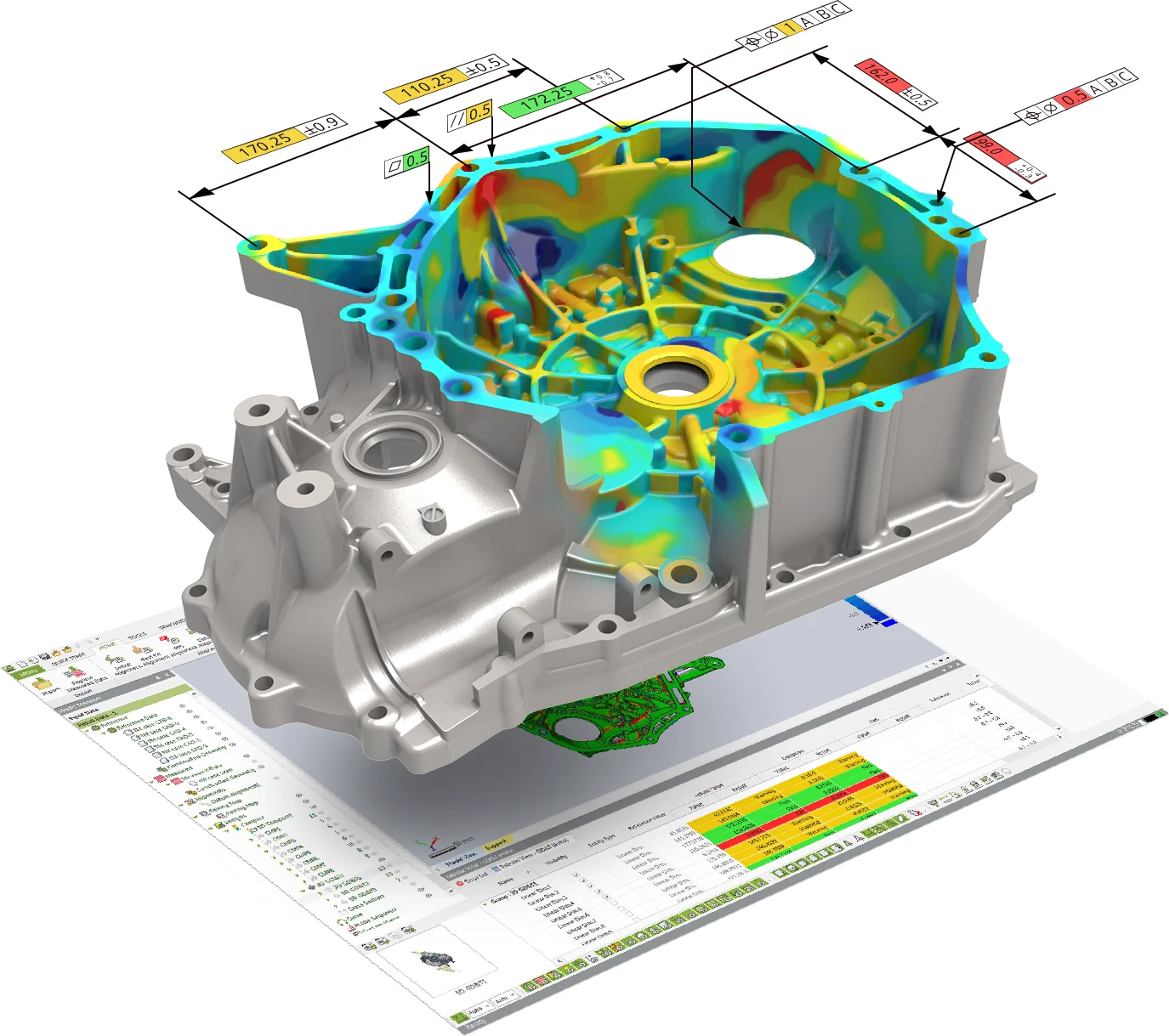 スキャンデータと CAD の偏差カラーマップ画面